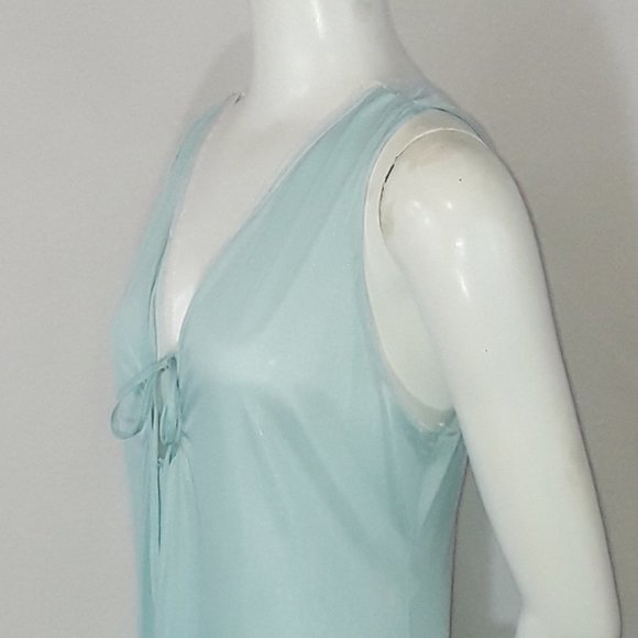 Vintage Aqua Blue Sleeveless Keyhole Nylon Nightgown L - Picture 4 of 7